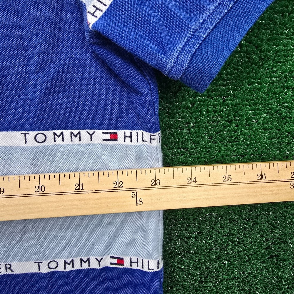 Tommy Hilfiger Pique Polo Shirt Men XL Blue Striped Custom Fit Preppy Golf - Picture 3 of 8
